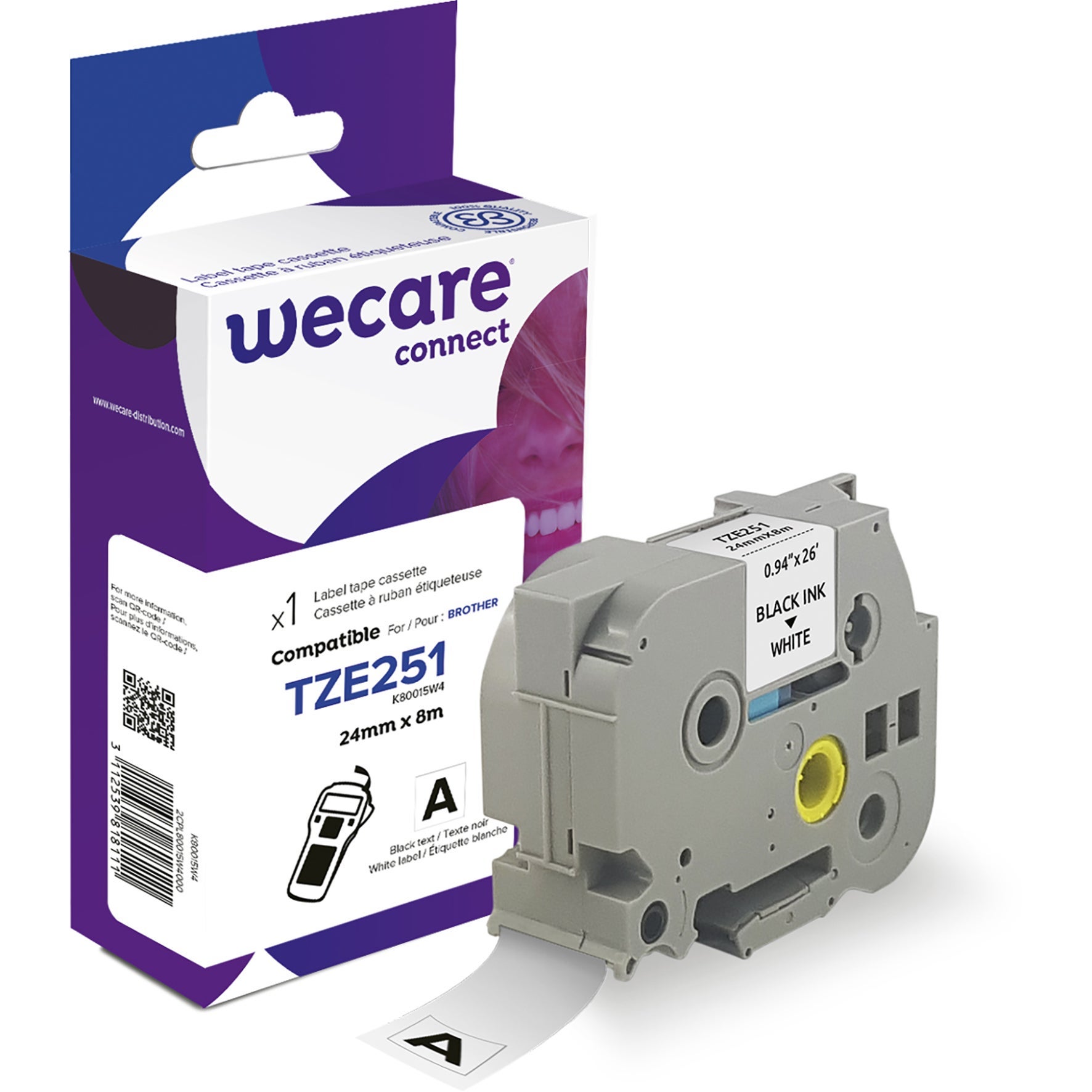[8559068] Märkband Wecare TZe svart/vit 24 mm 8 Meter