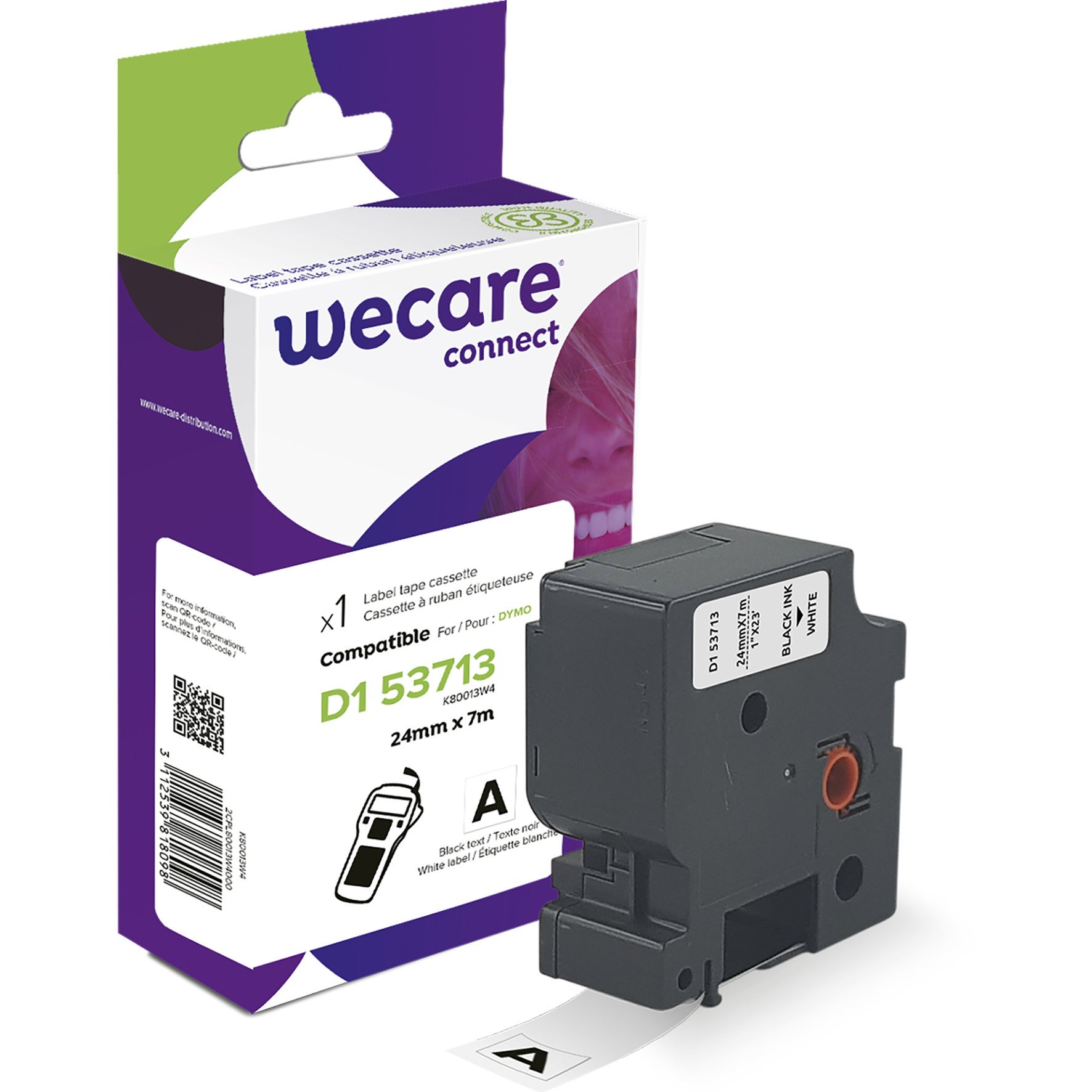 [8559066] Märkband Wecare D1 svart/vit 24 mm 7 Meter