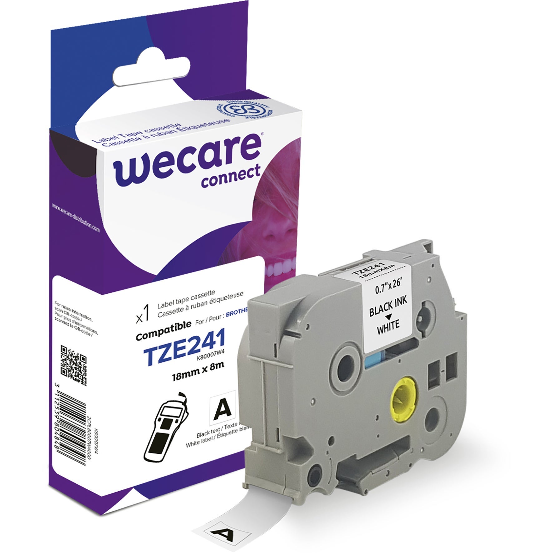 [8559060] Märkband Wecare TZe svart/vit 18 mm 8 Meter