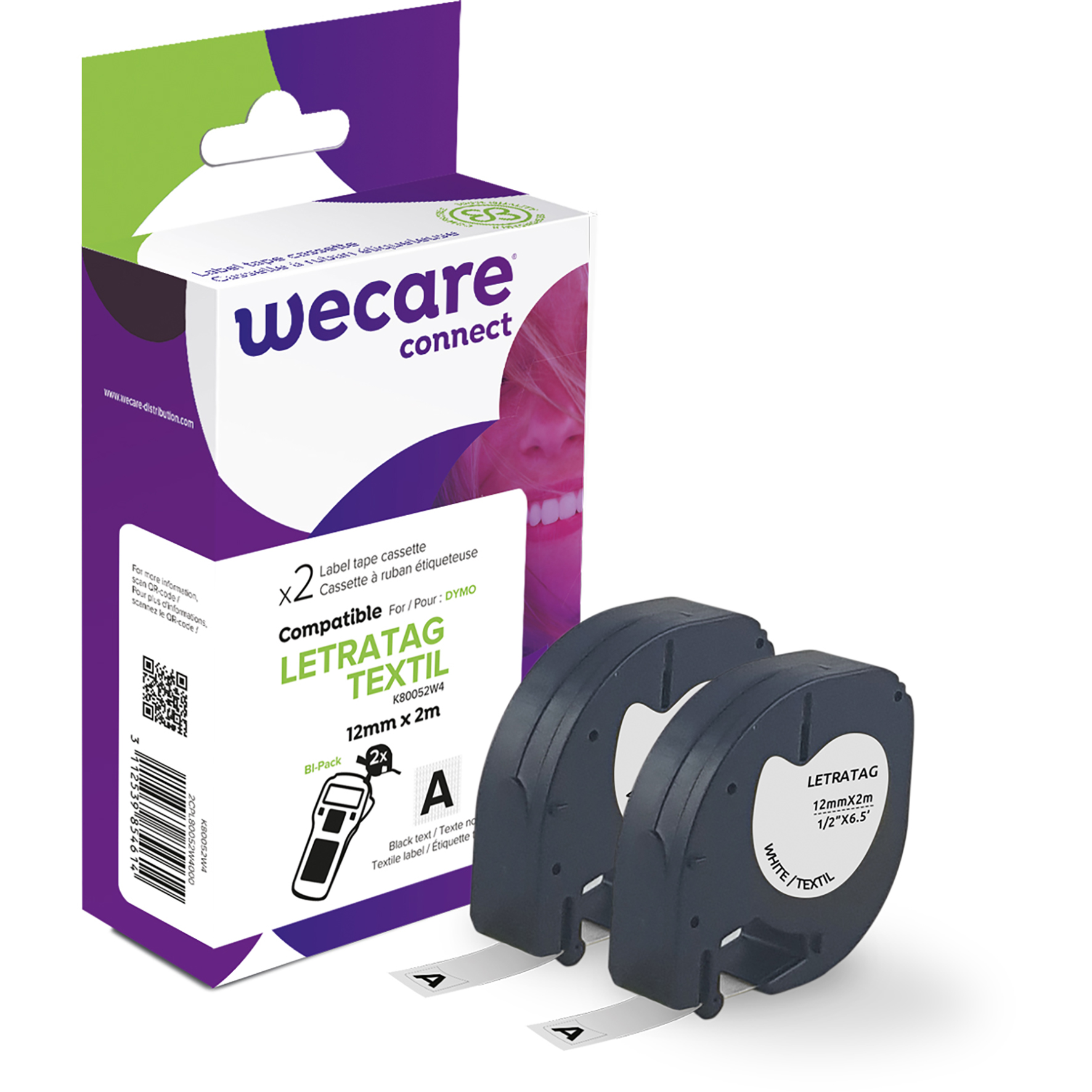 [8559090] Märkband Wecare plast för textil svart/vit 12 mm 2 Meter 2-pack