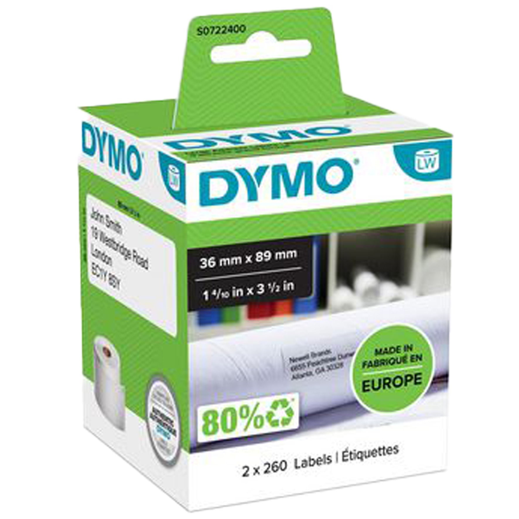 [2275761] Etikett Dymo 89 x 36 mm    2x 260 st/fp