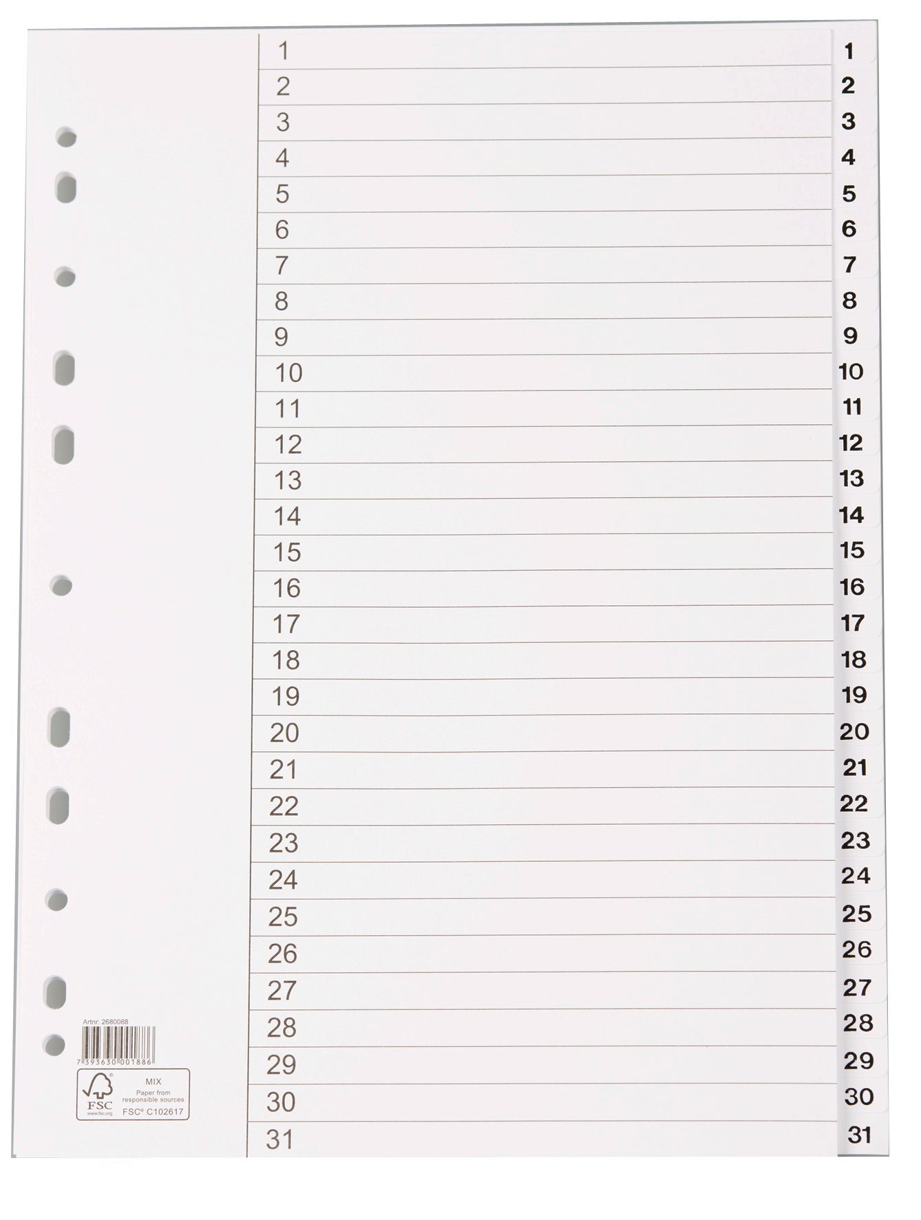 [2680088] Register vit kartong A4 1-31