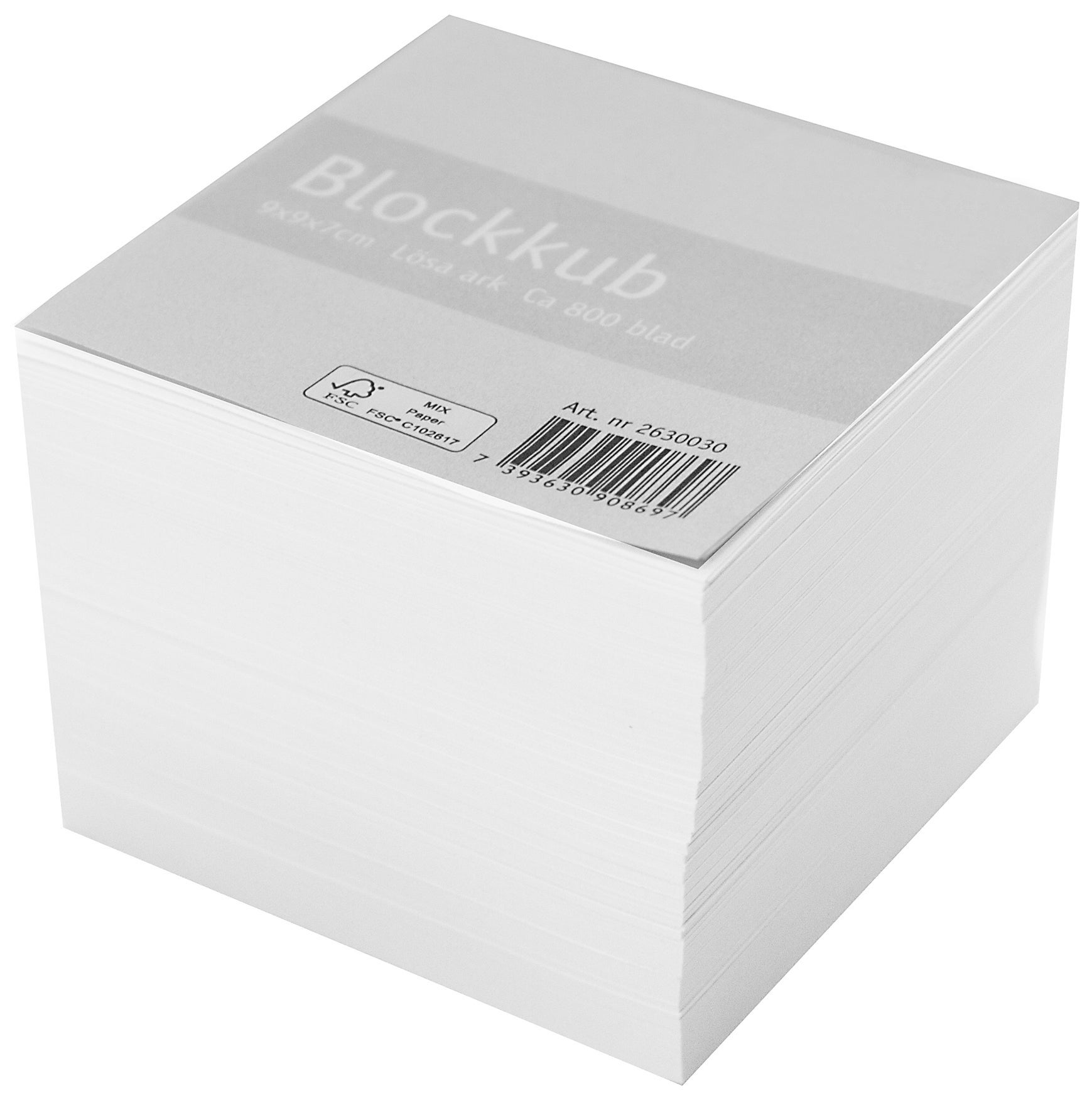 [2630030] Blockkub 9x9x7cm ej limmad vit