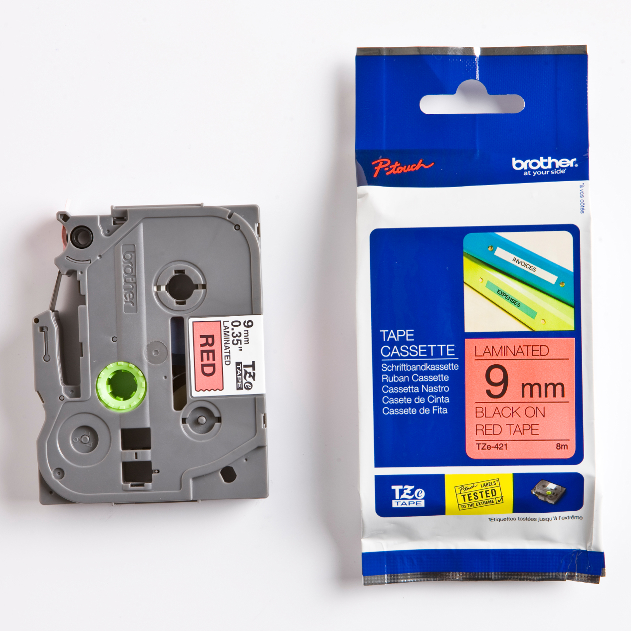 [8557198] Märkband TZe421 9mm sva/röd