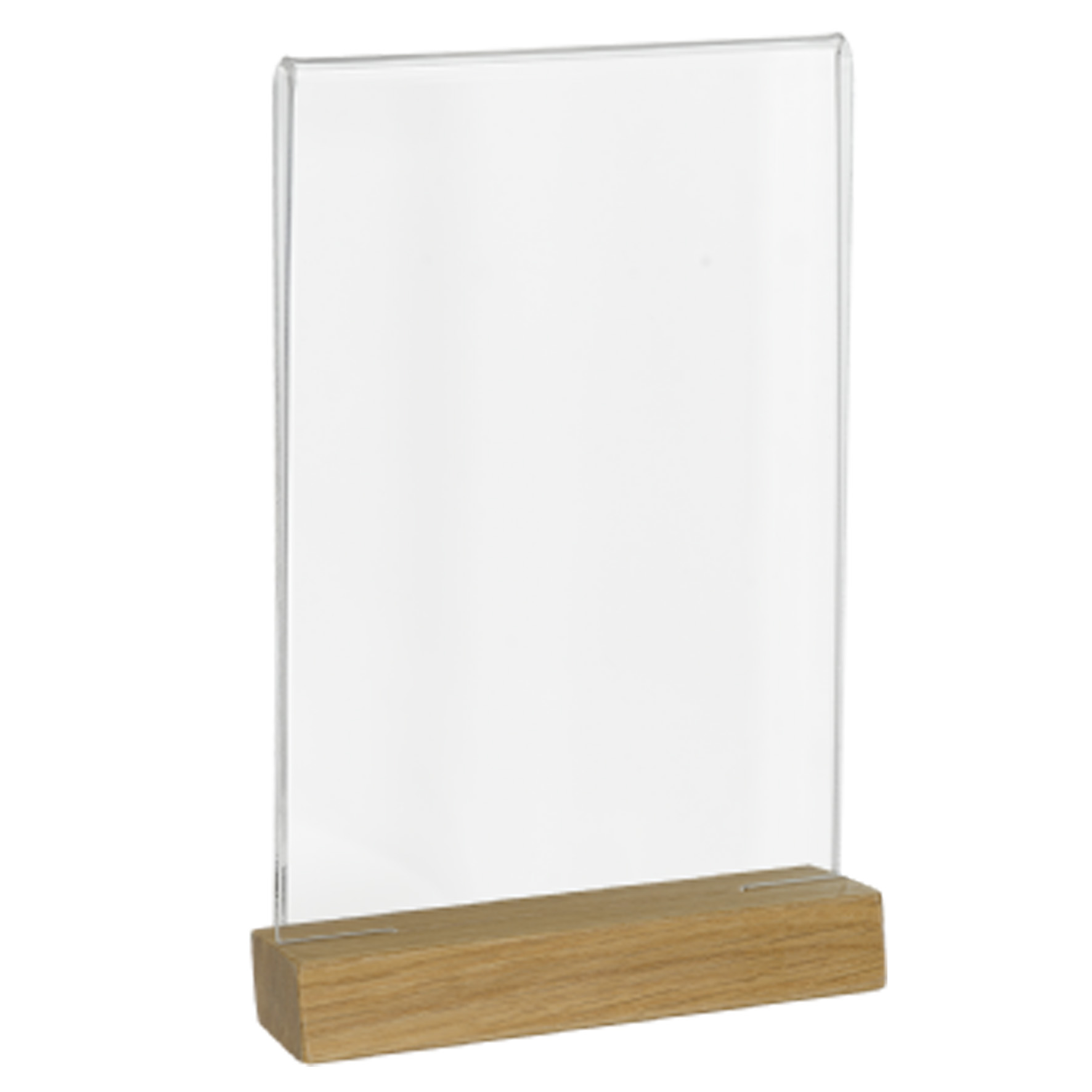 [8566886] Akrylskylt A5 stående, träfot