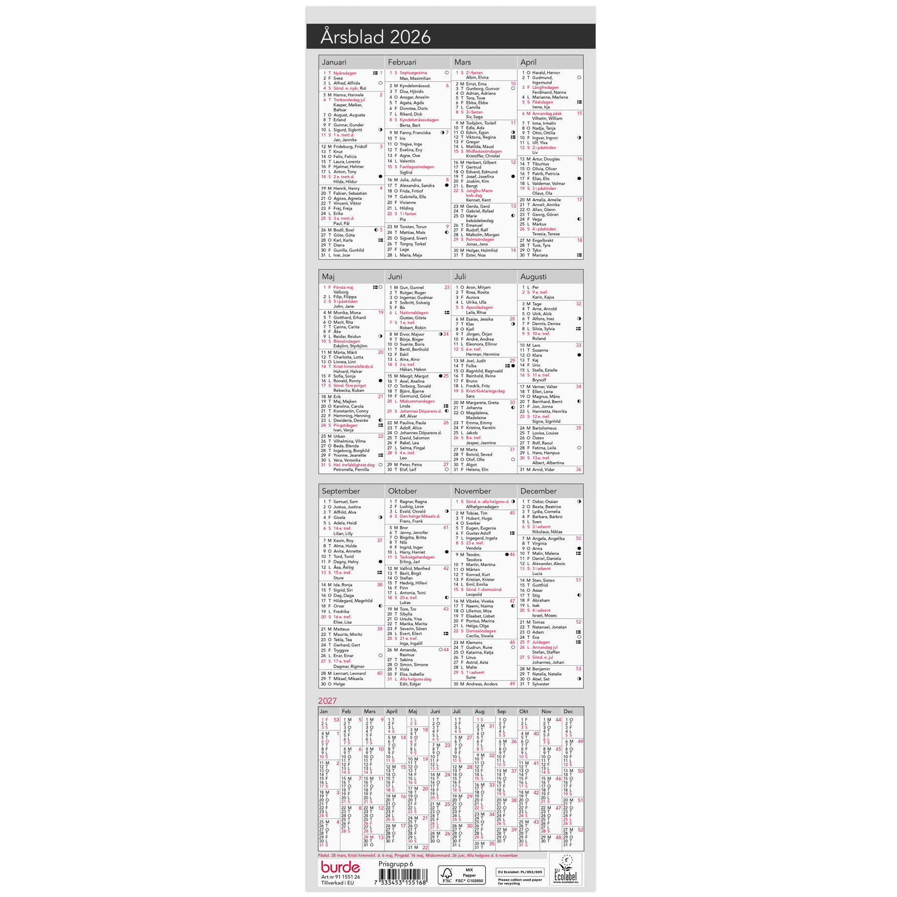 [61155126] Kalender 2026 Årsblad