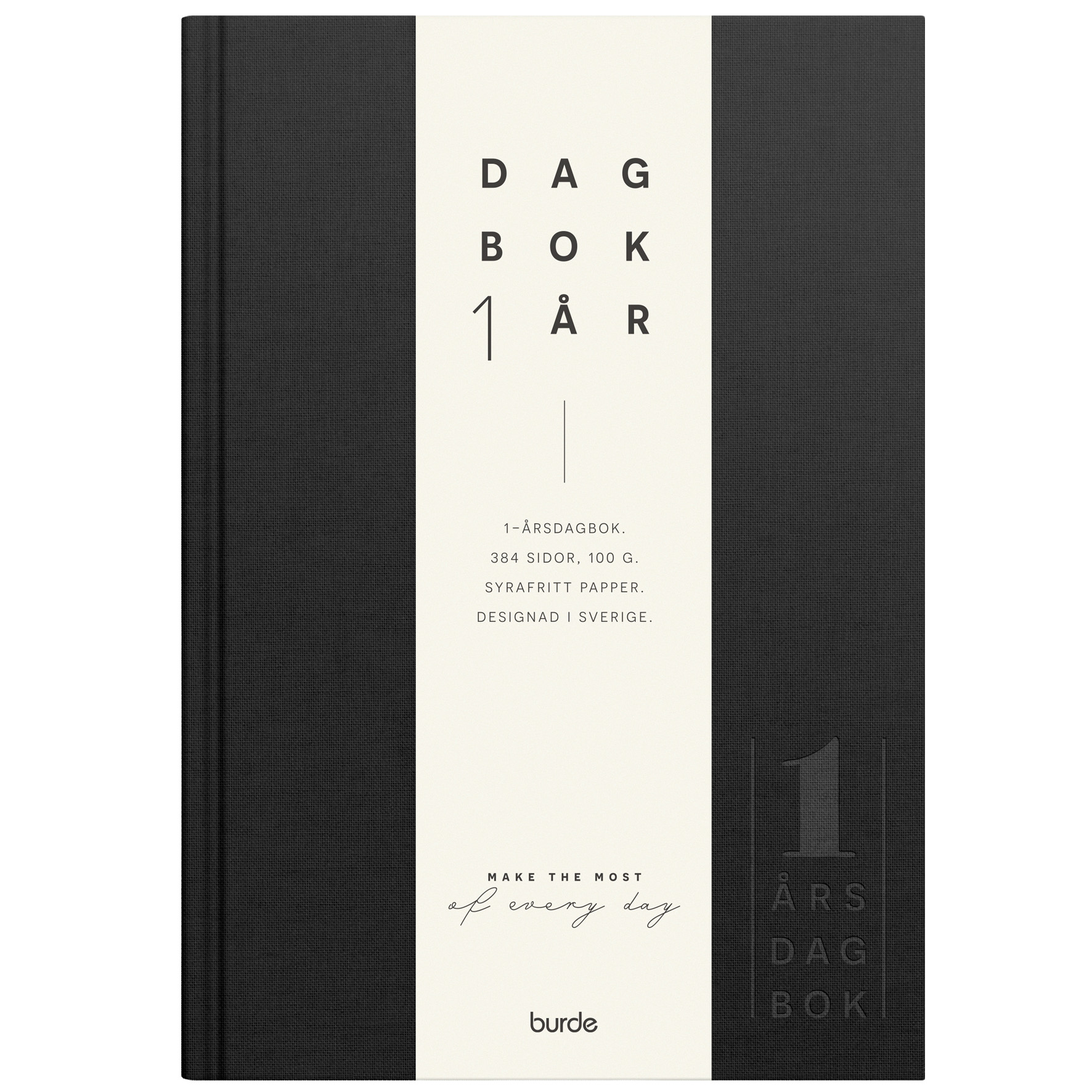 [6021093] 1-årsdagbok svart linnetextil