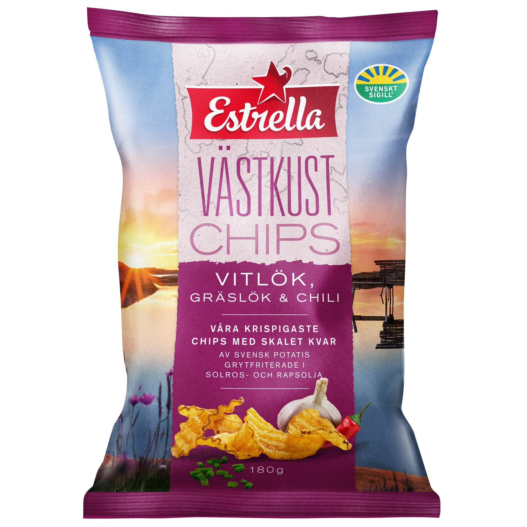 [8568315] Västkustchips Estrella Vitlök, gräslök & chili 10x180 g