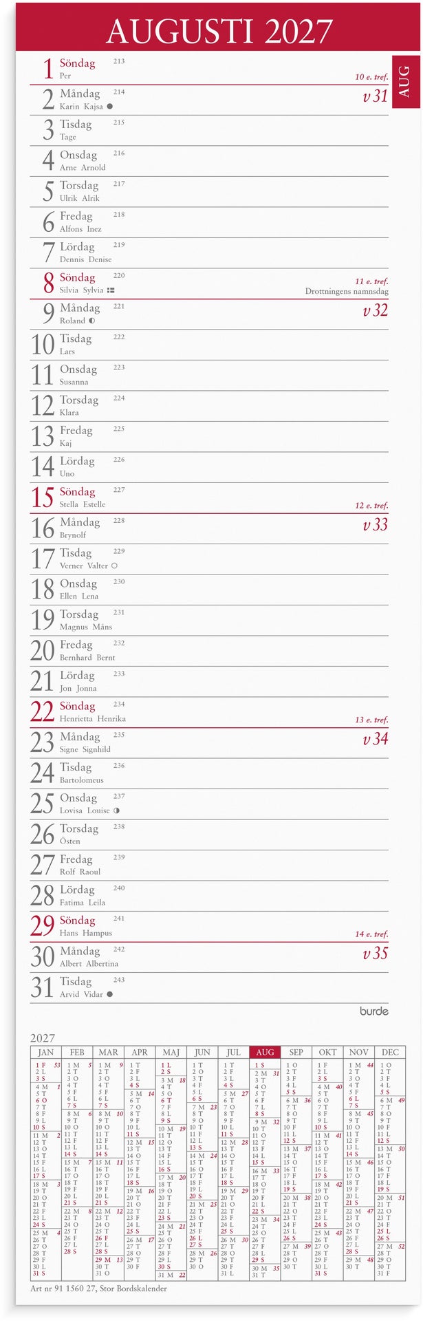 [61156027] Stor Bordskalender 2027 Burde