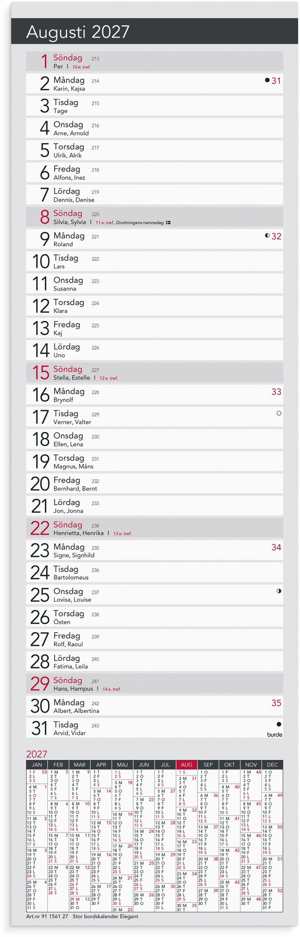 [61156127] Stor Bordskalender Elegant 2027 Burde