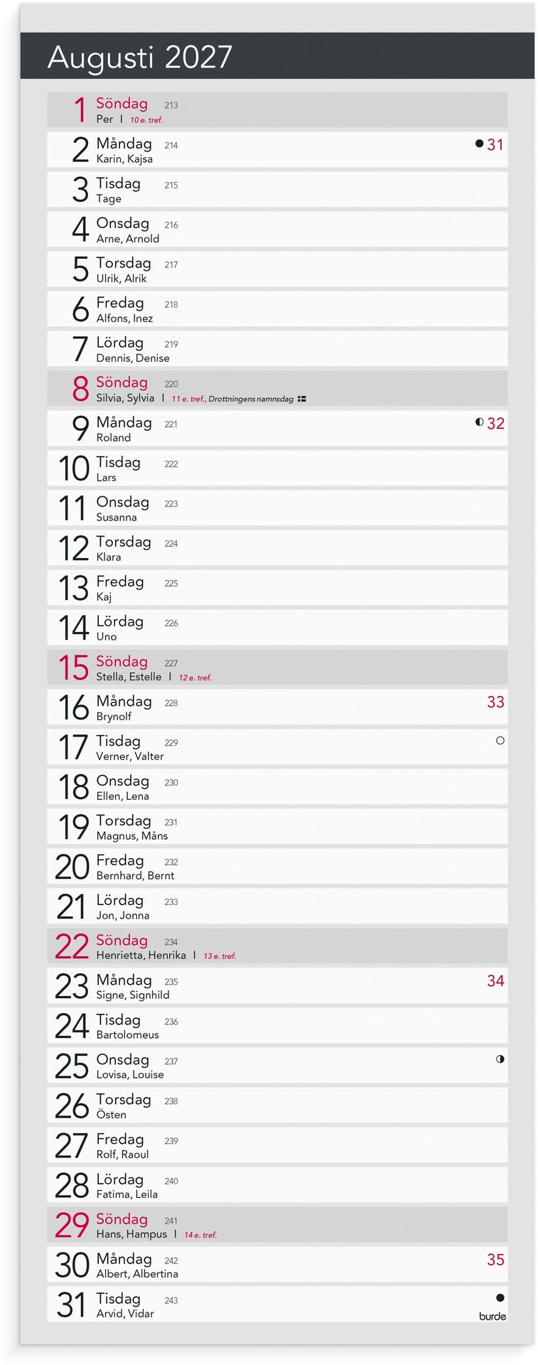 [61159127] Liten Bordskalender Elegant 2027 Burde