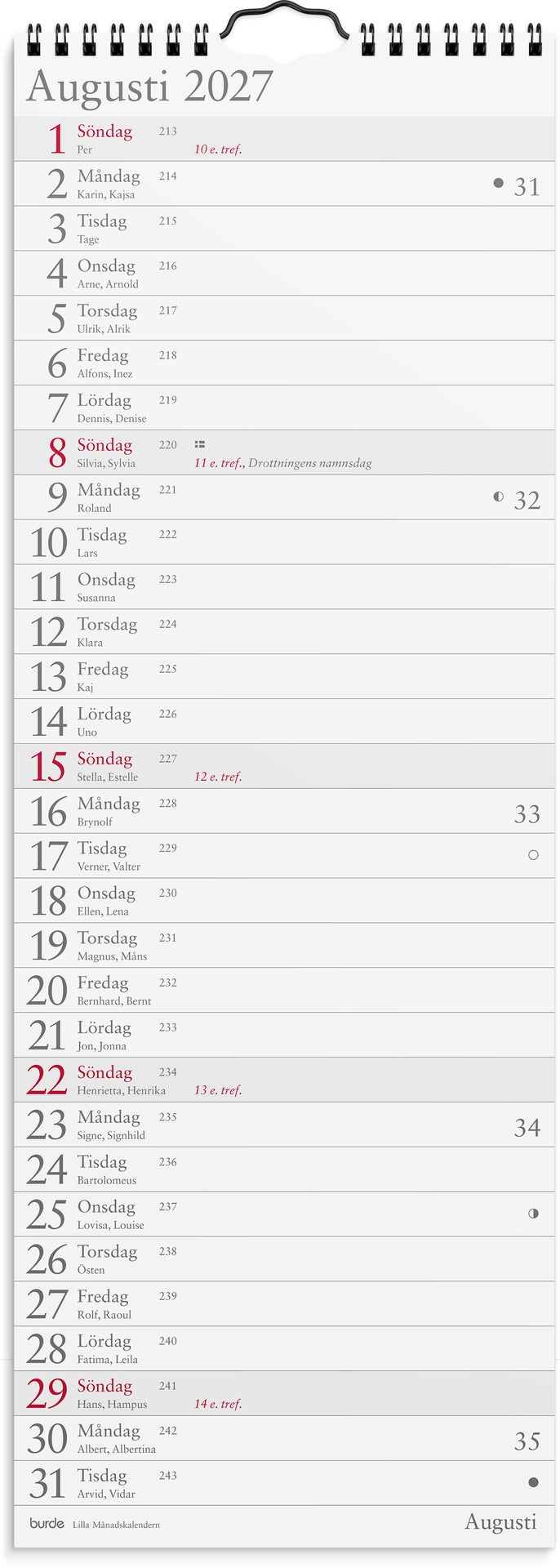 [61171027] Väggkalender 2027 Lilla Månadskalendern Burde