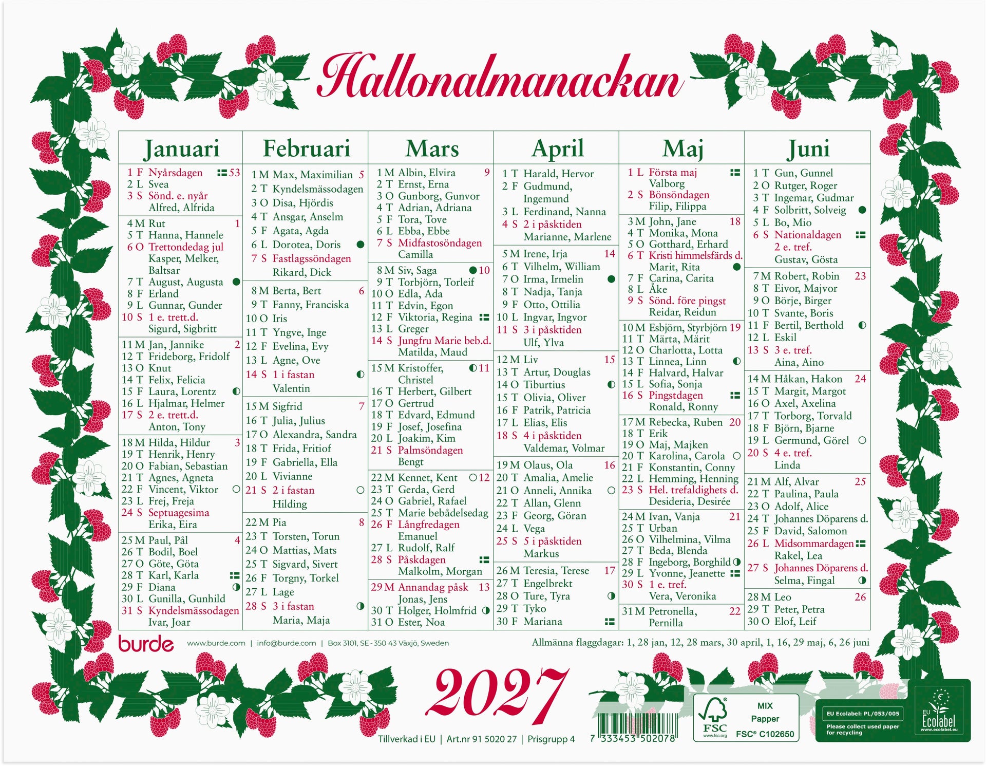 [61502027] Lilla Hallonalmanackan 2027 Burde