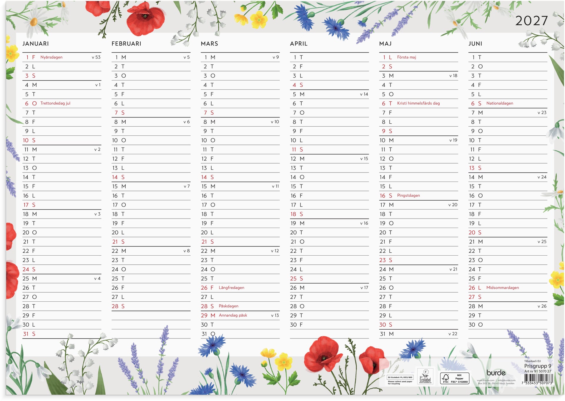[61507027] Väggblad 2027 Blomster Burde