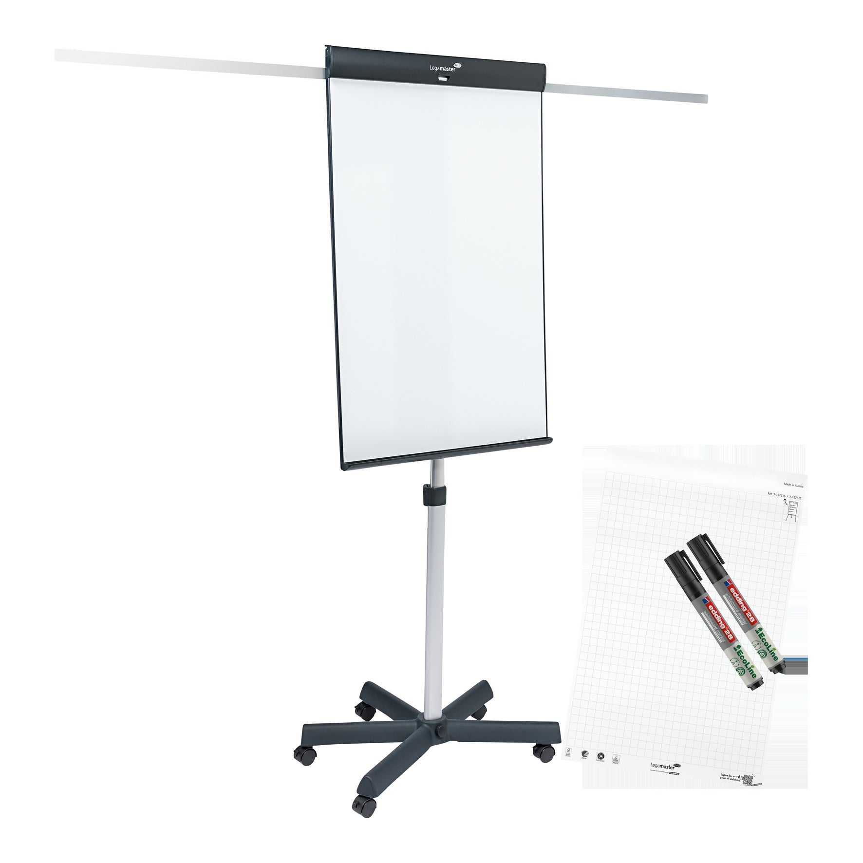 [2400318] Blädderblocksstativ med whiteboard Legamaster Sketch Pro 5 hjul